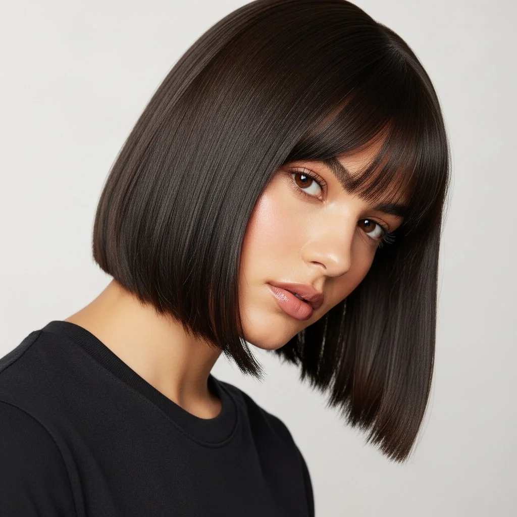 1. Sleek Chin-Length Bob with Curtain Bangs