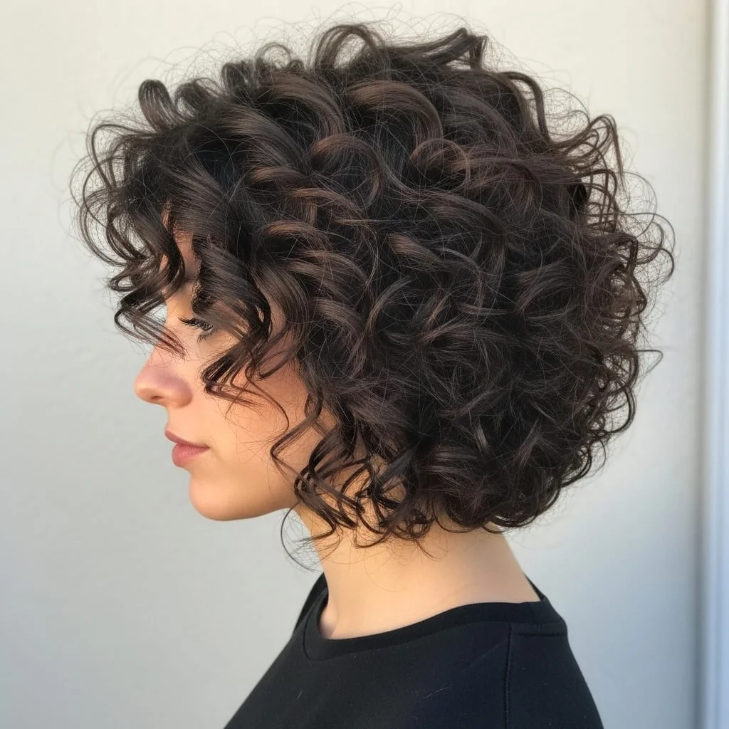 10. Curly Layered Angled Inverted Bob