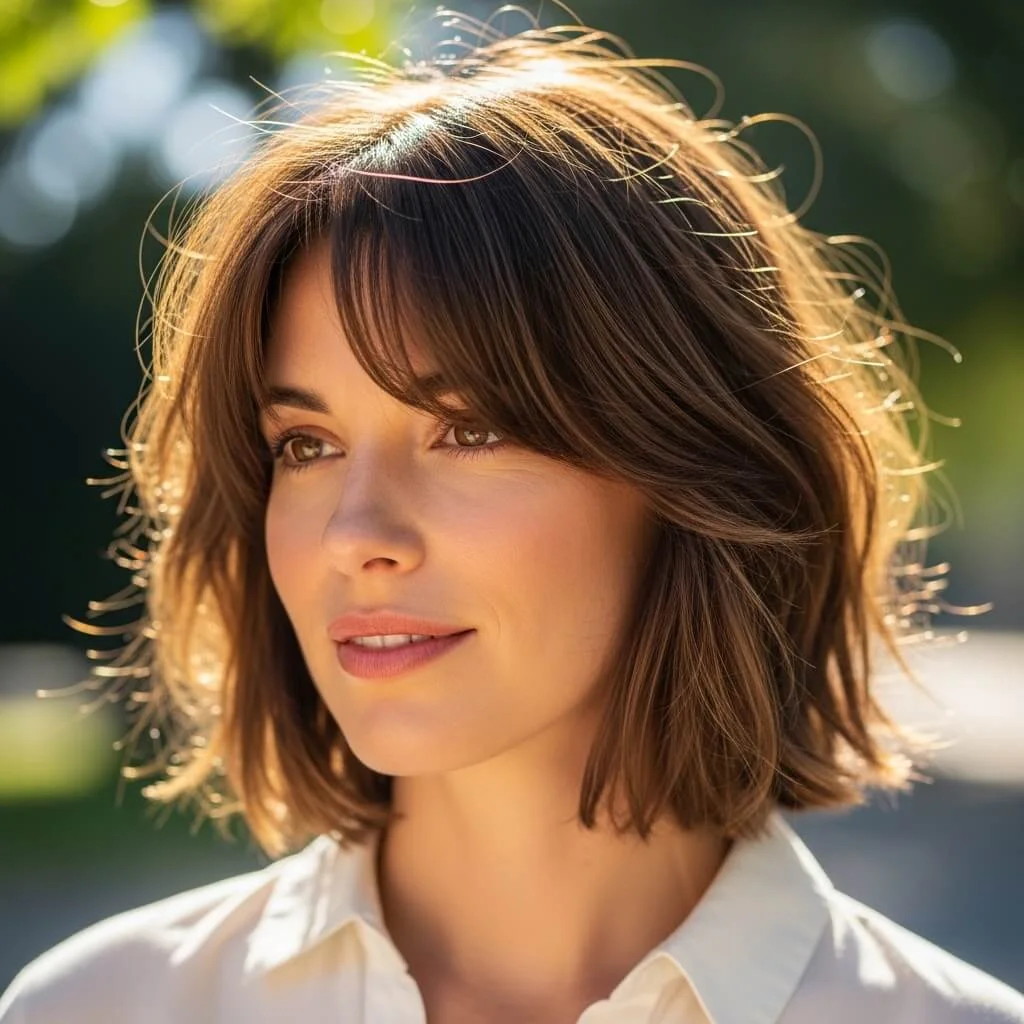 10. Tousled Layered Bob with Side-Swept Bangs