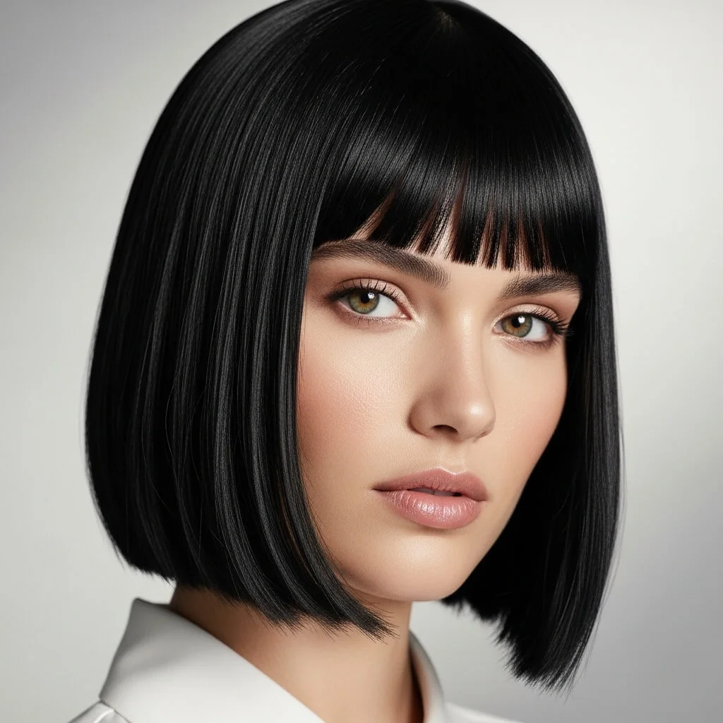 13. Sleek Chin-Length Bob with Blunt Bangs