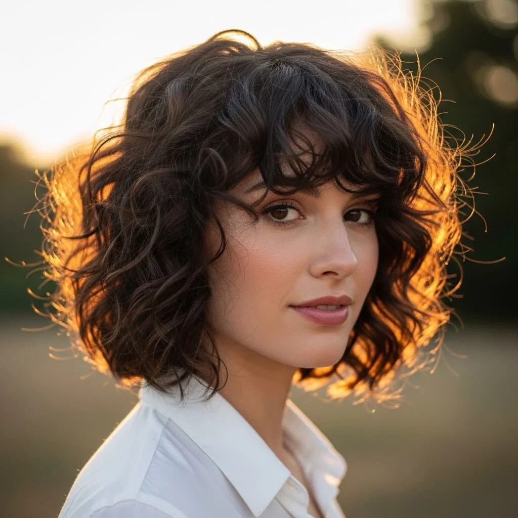 13. Tousled Curly Inverted Bob