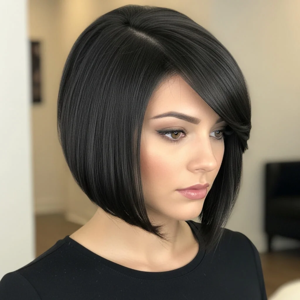14. Sleek Inverted Bob with Side Fringe
