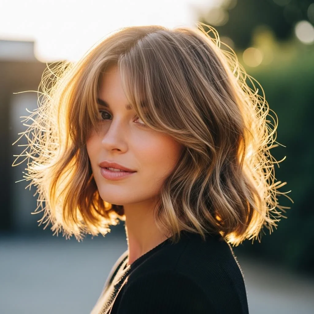 14. Tousled Bob with Side Curtain Bangs