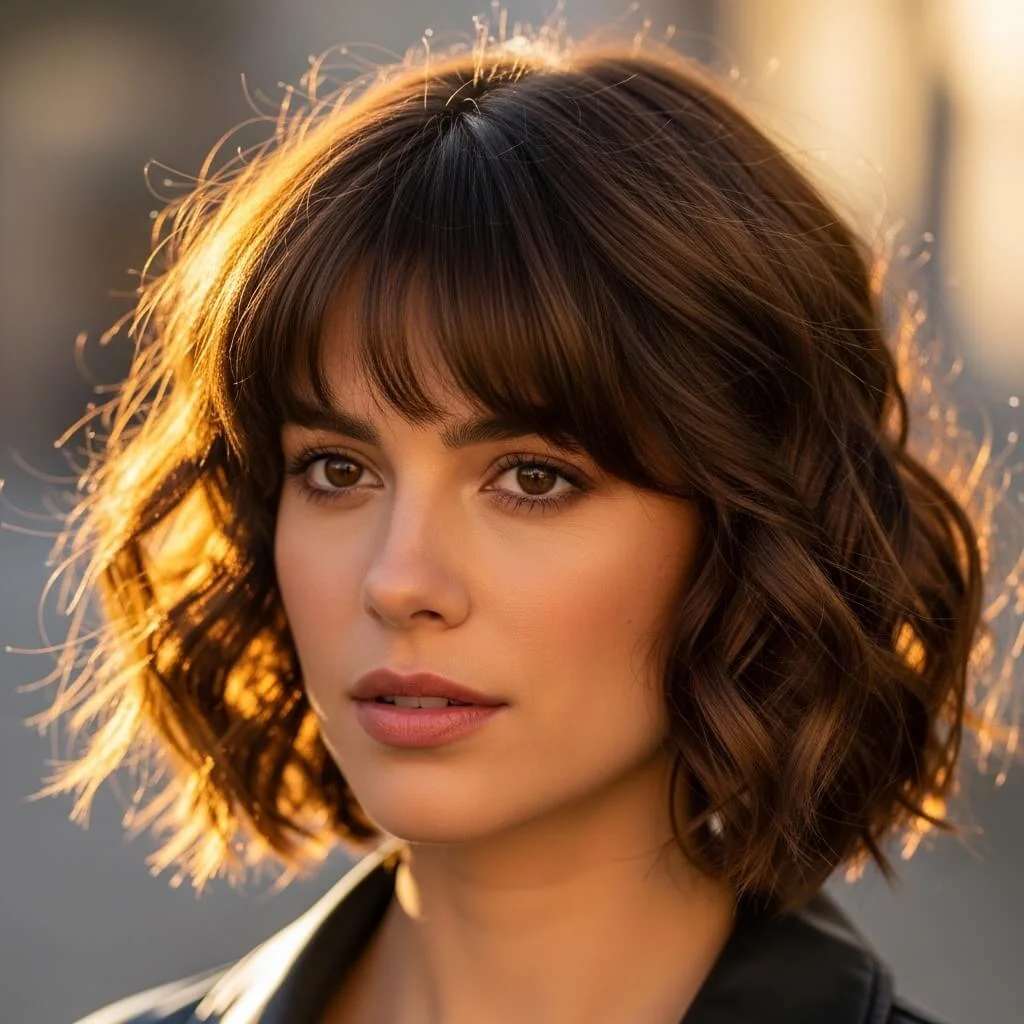 15. Curly Bob with Side-Swept Bangs