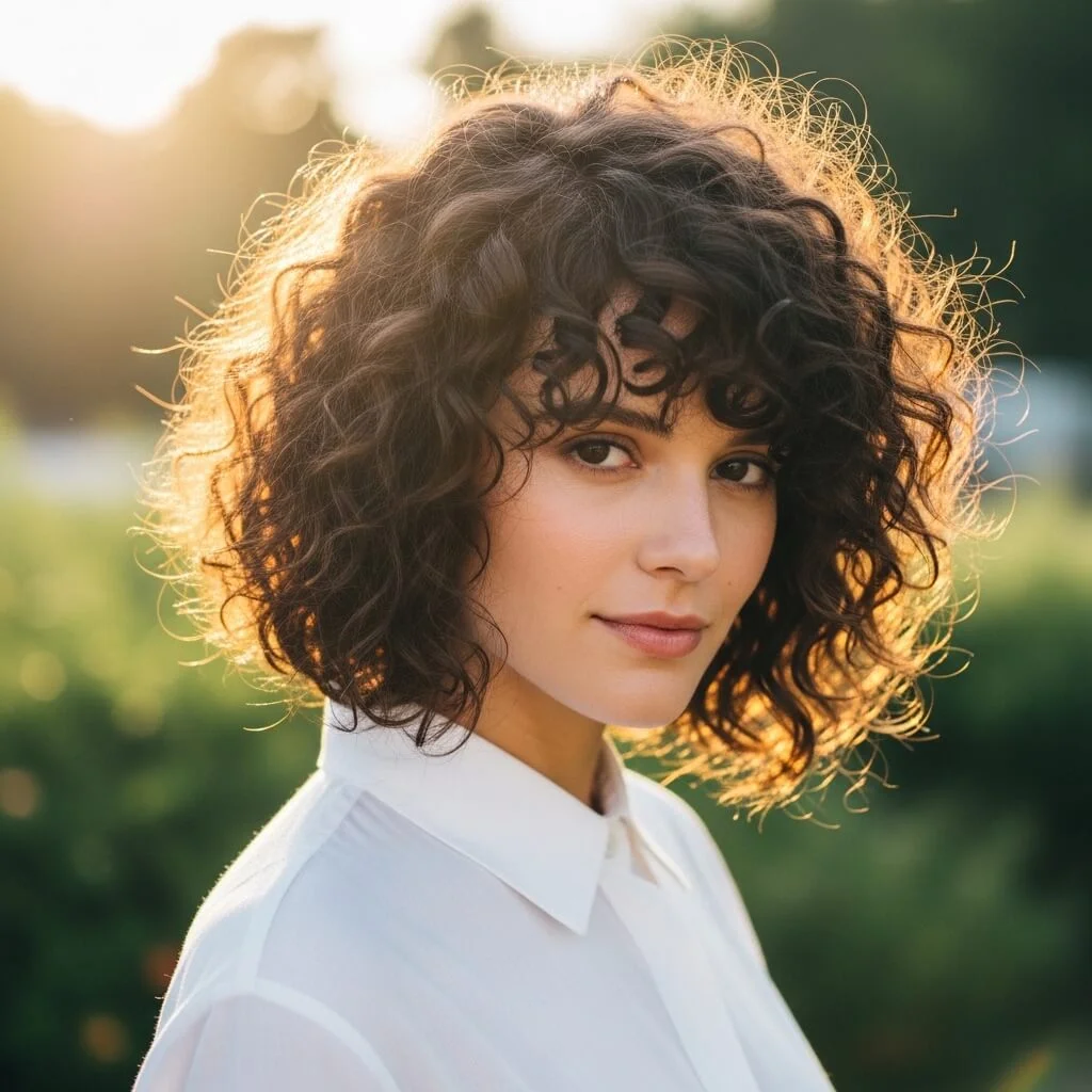 16. Curly Angled Inverted Bob