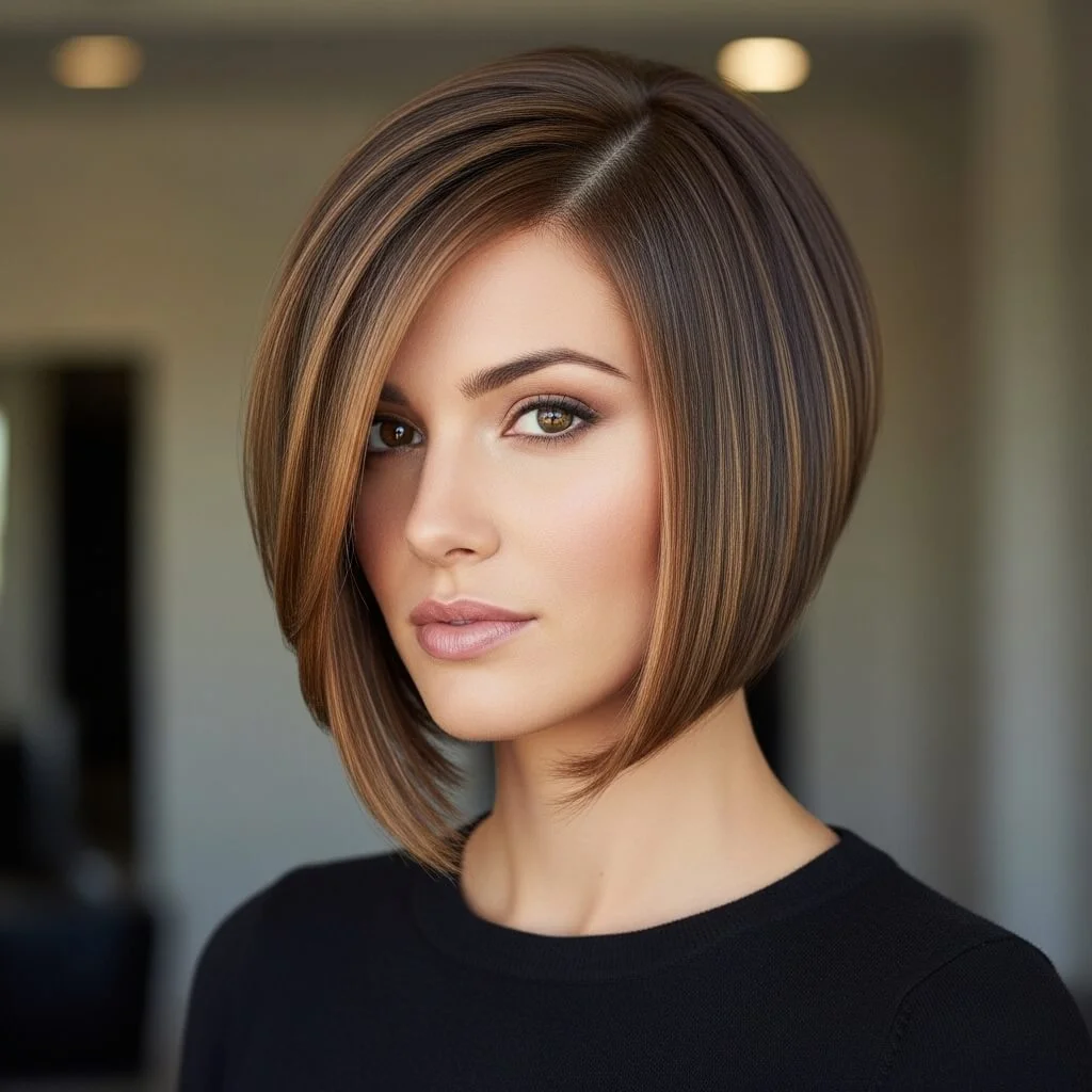 19. Sleek Angled Inverted Bob with Highlights