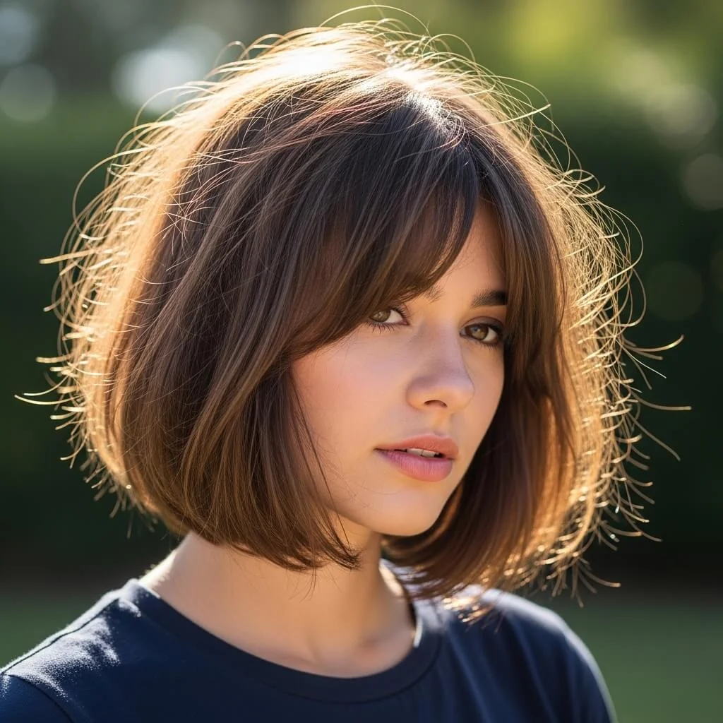 19. Tousled Angled Bob with Side-Swept Bangs