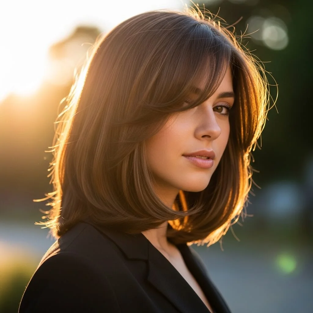2. Layered Bob with Side-Swept Bangs