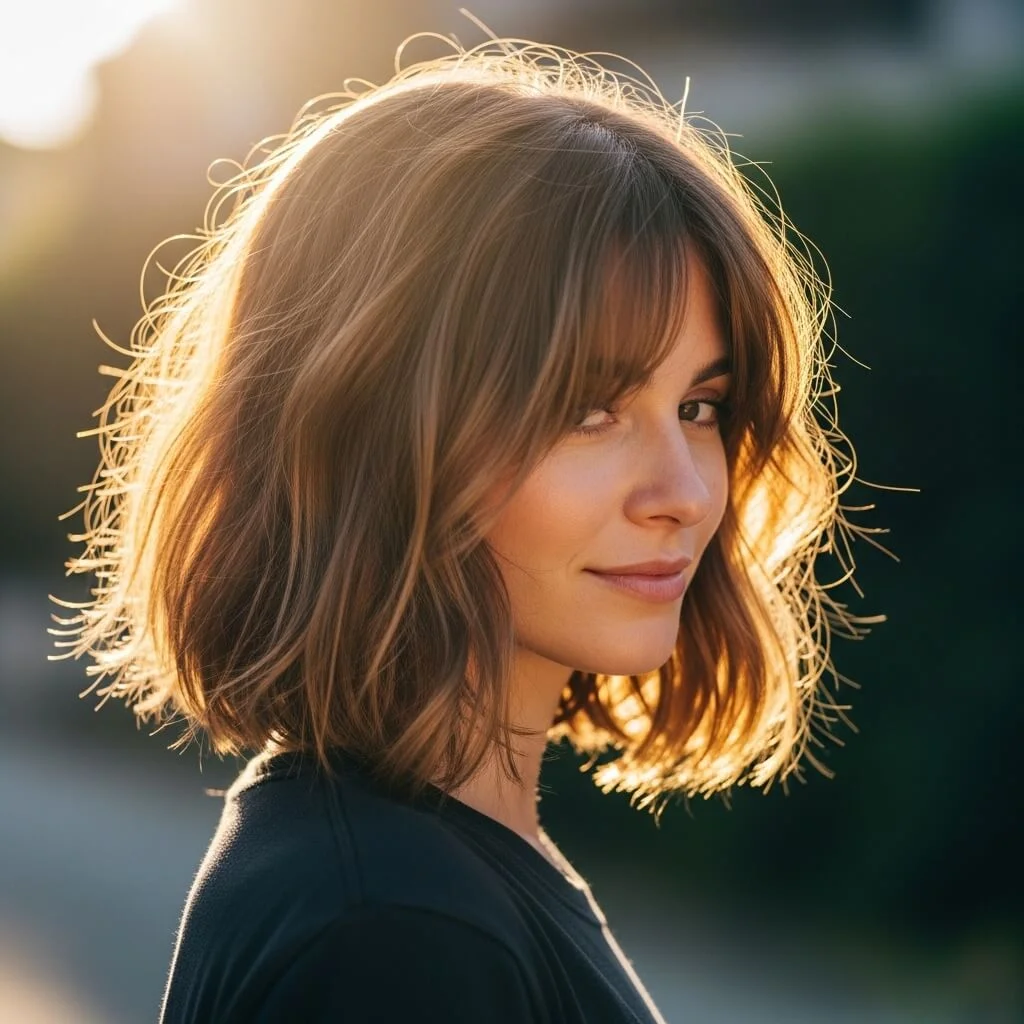 2. Tousled Bob with Curtain Bangs