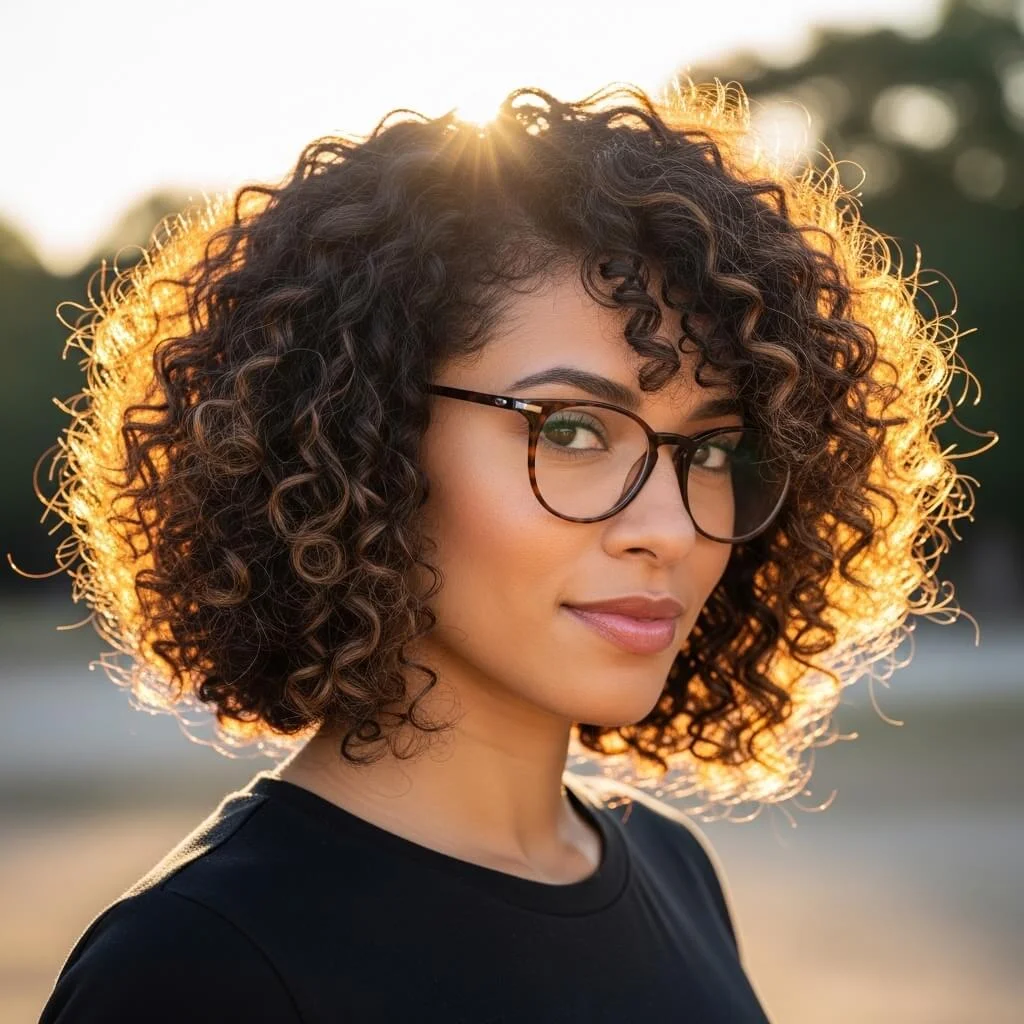 20. Curly Layered Inverted Bob with Highlights