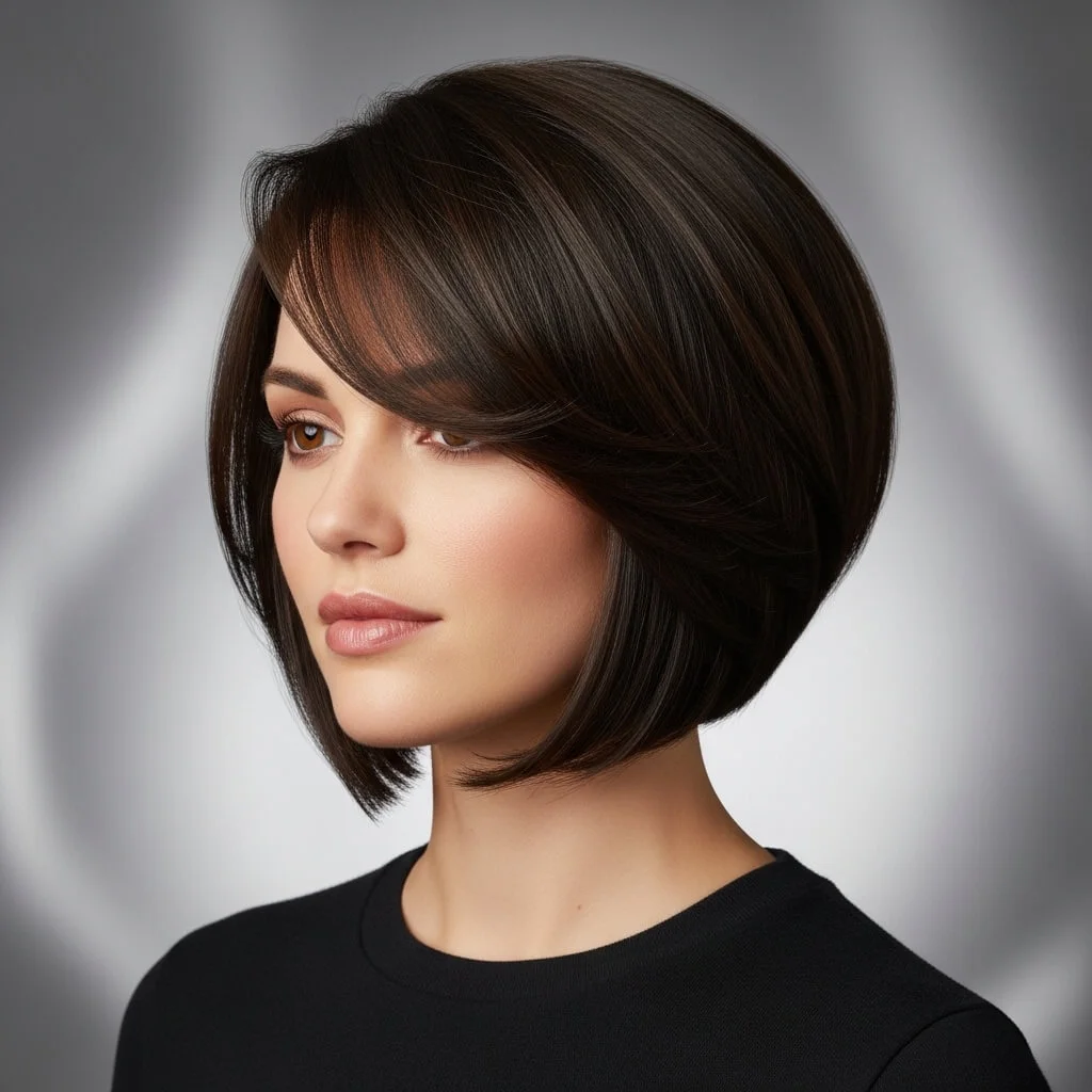 21. Angled Bob with Layered Side Bangs