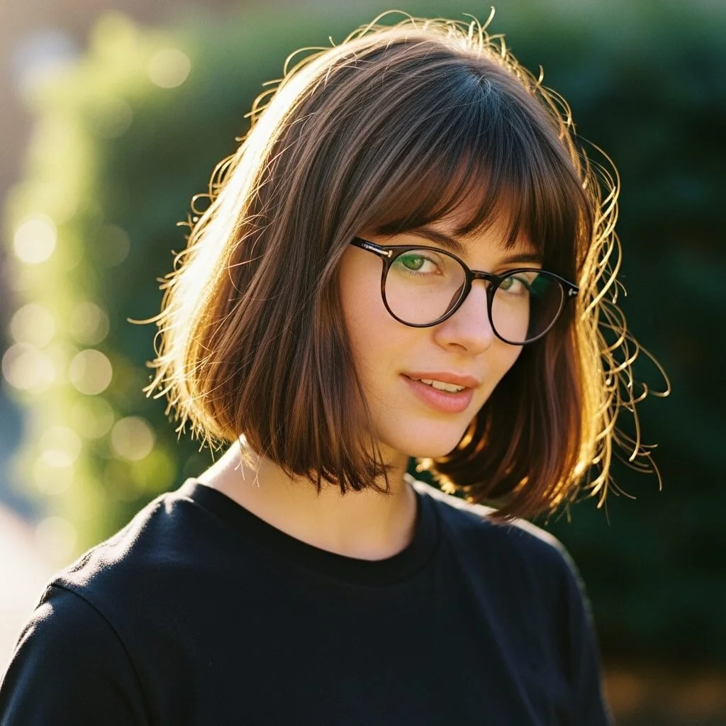 22. Tousled Chin-Length Bob with Wispy Bangs