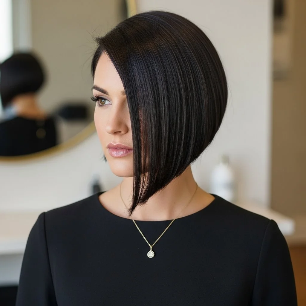 23. Sleek Angled Inverted Bob with Side Part