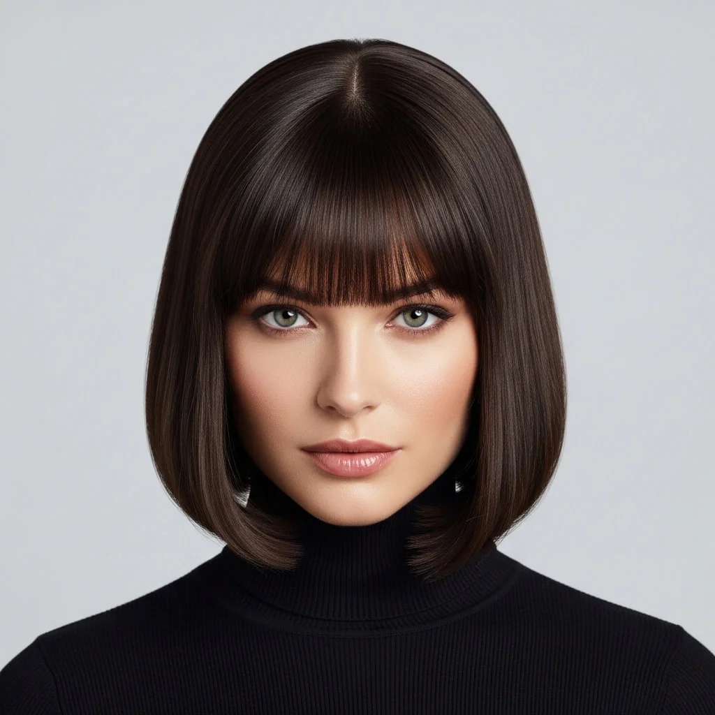 23. Sleek Bob with Center Curtain Bangs