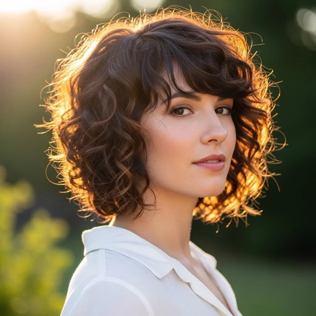 24. Layered Curly Angled Inverted Bob