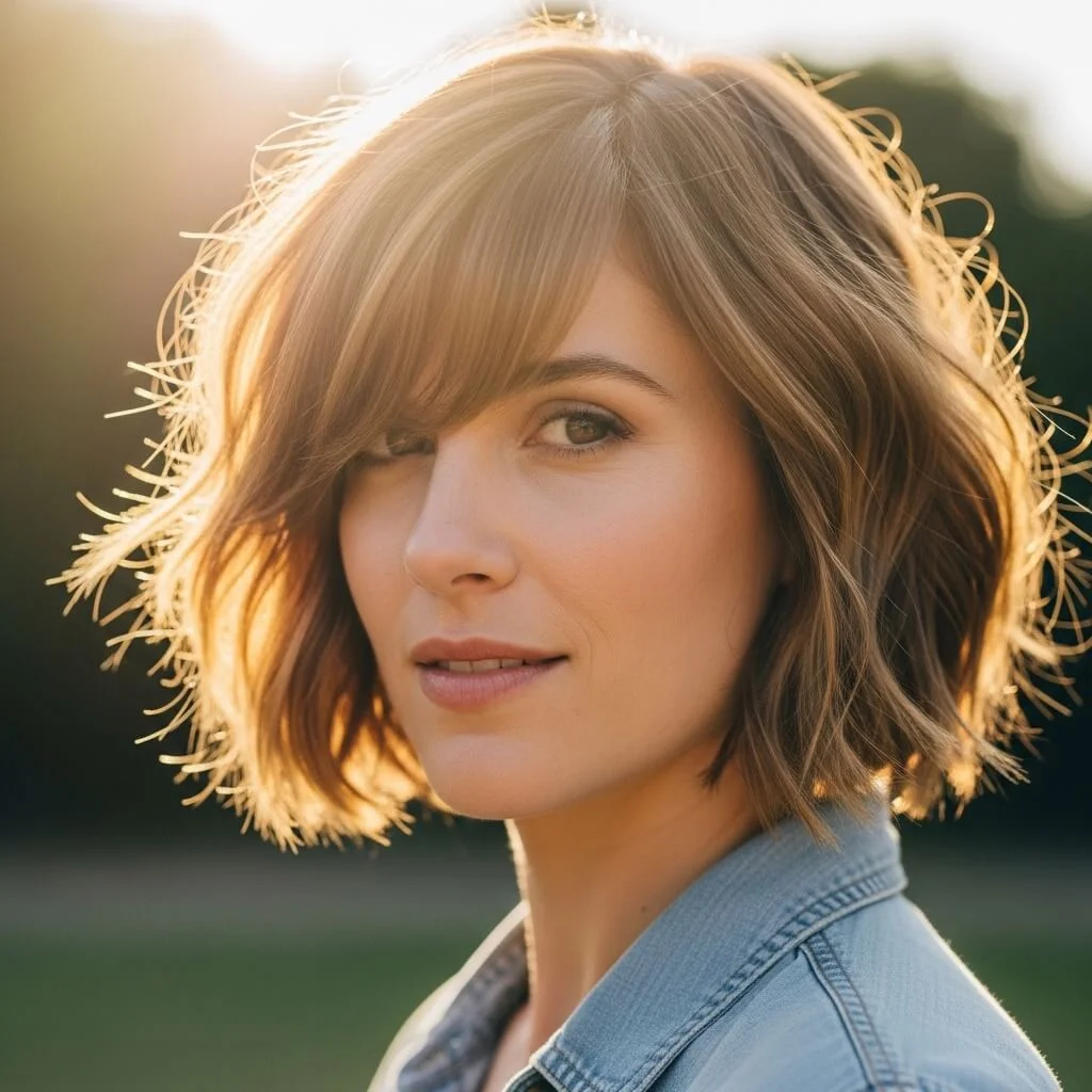 26. Textured Bob with Side-Swept Bangs