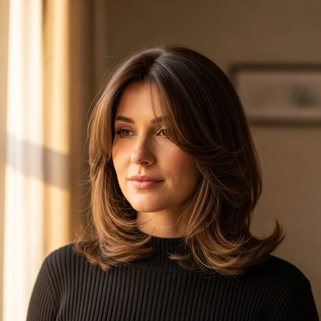 3. Layered Bob with Center Curtain Bangs