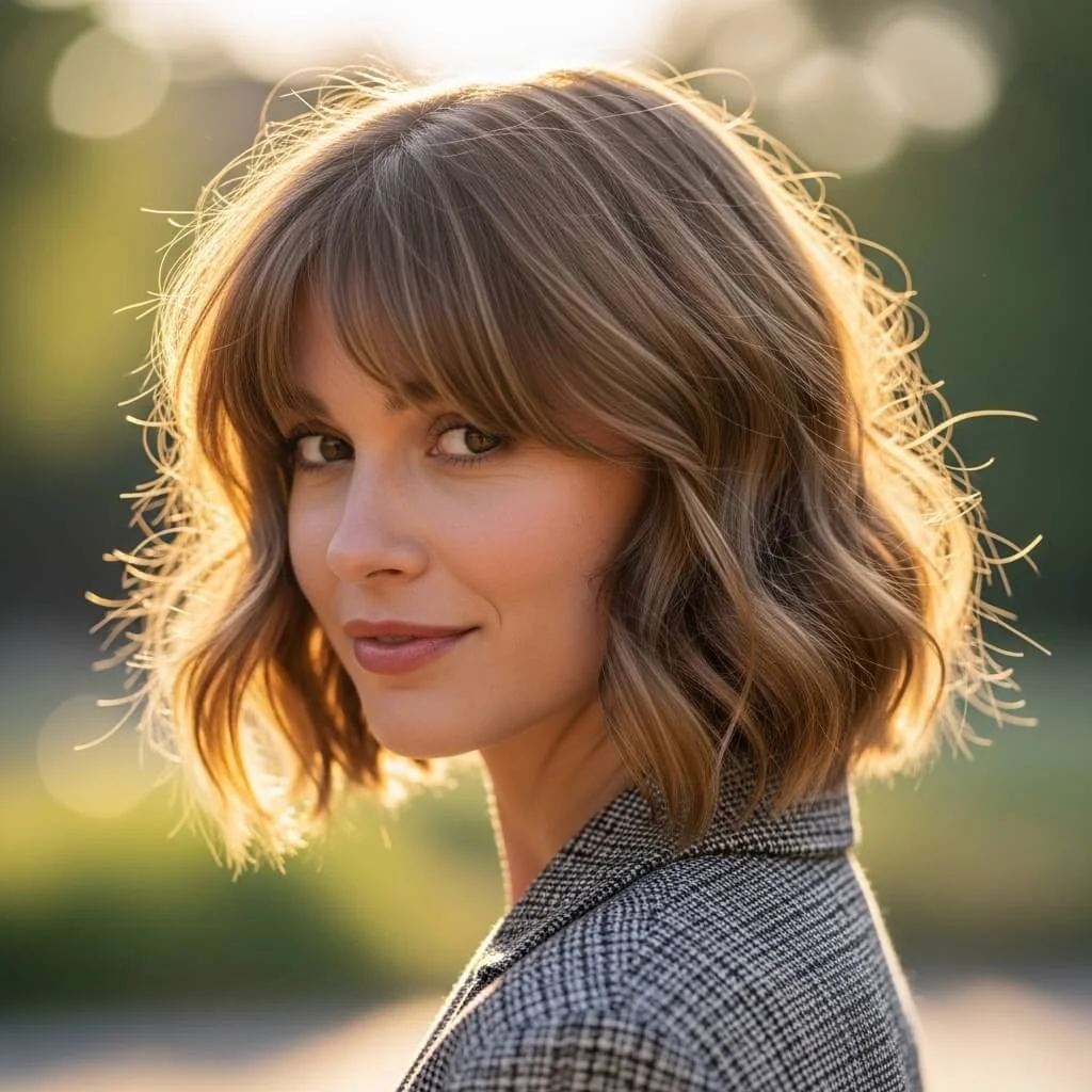 3. Tousled Bob with Curtain Bangs