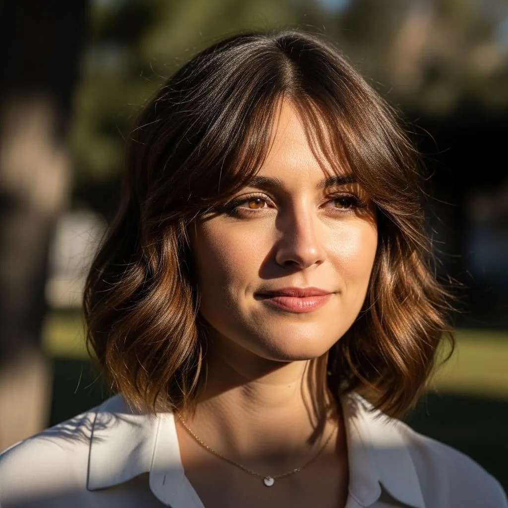 4. Wavy Bob with Side Curtain Bangs