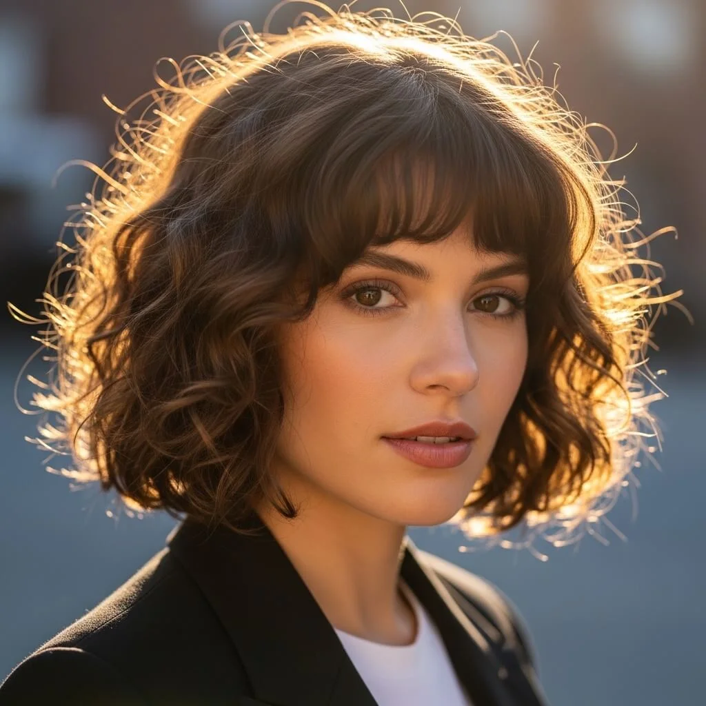 5. Curly Bob with Soft Bangs