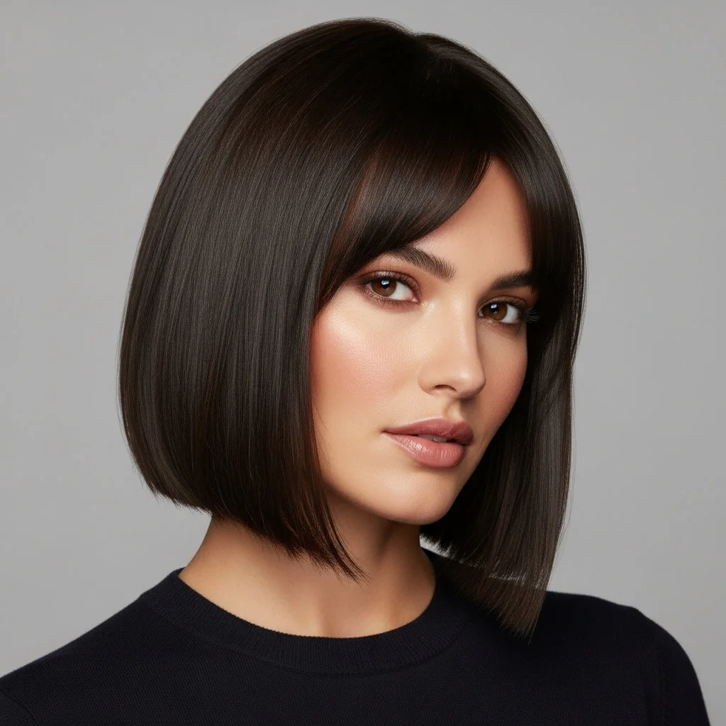 6. Angled Bob with Curtain Bangs