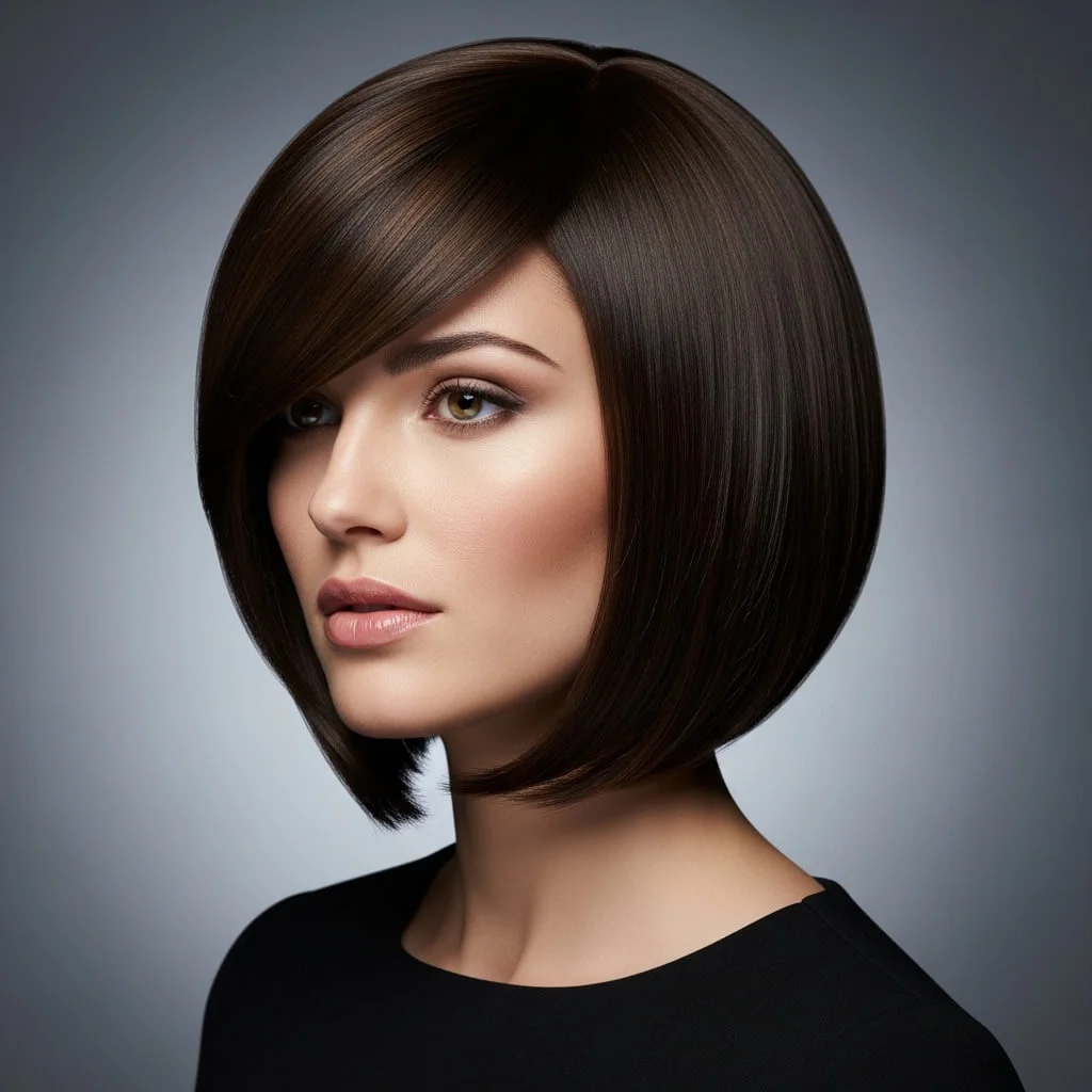 6. Angled Bob with Side-Swept Bangs