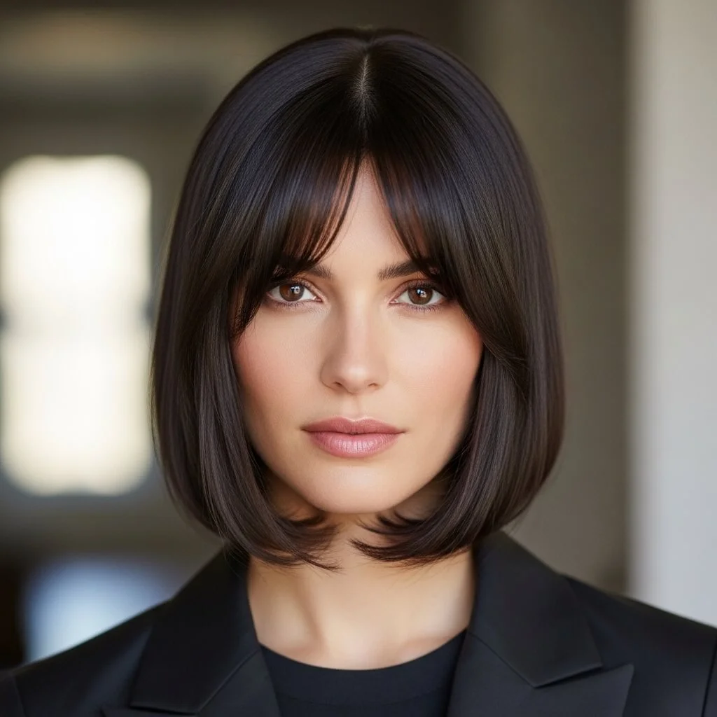 8. Sleek Bob with Curtain Bangs
