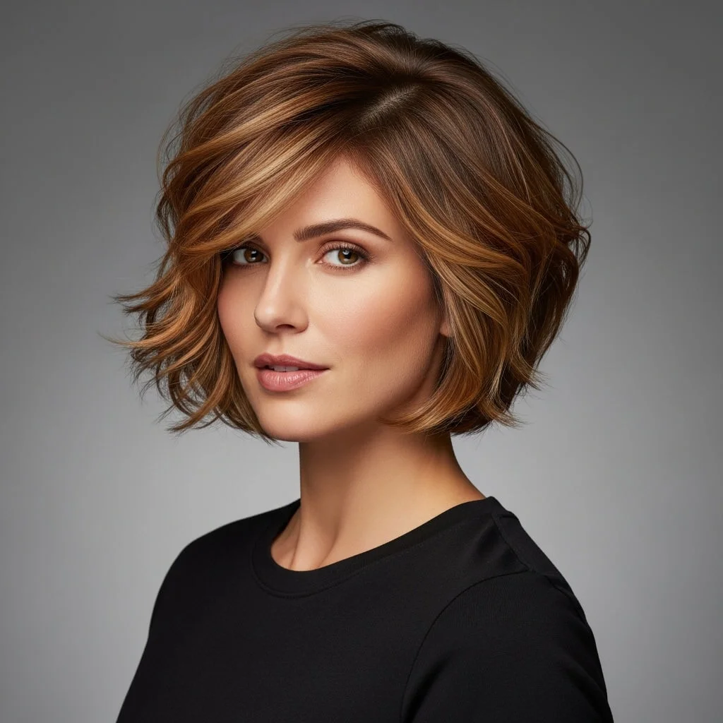 8. Textured Inverted Bob with Highlights