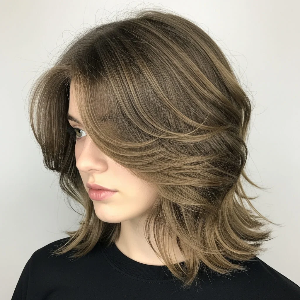 13. Feathered-End Wolf Cut Bob