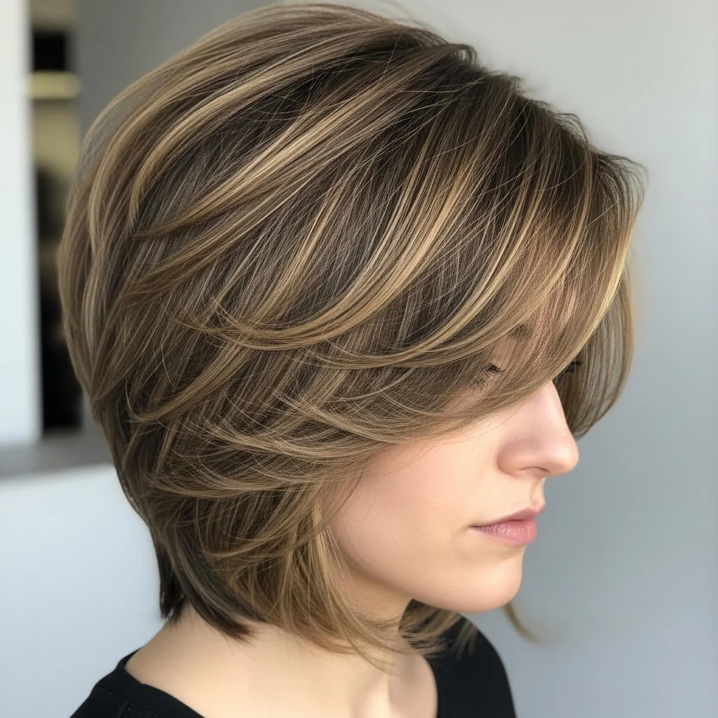 17. Layered Choppy Bob with Side Part