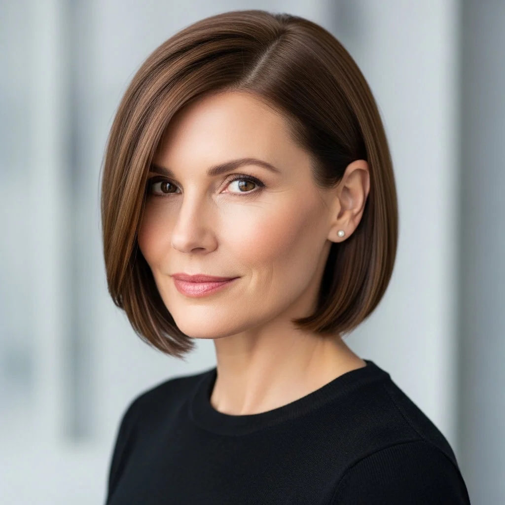 2. Side-Parted Sleek Bob