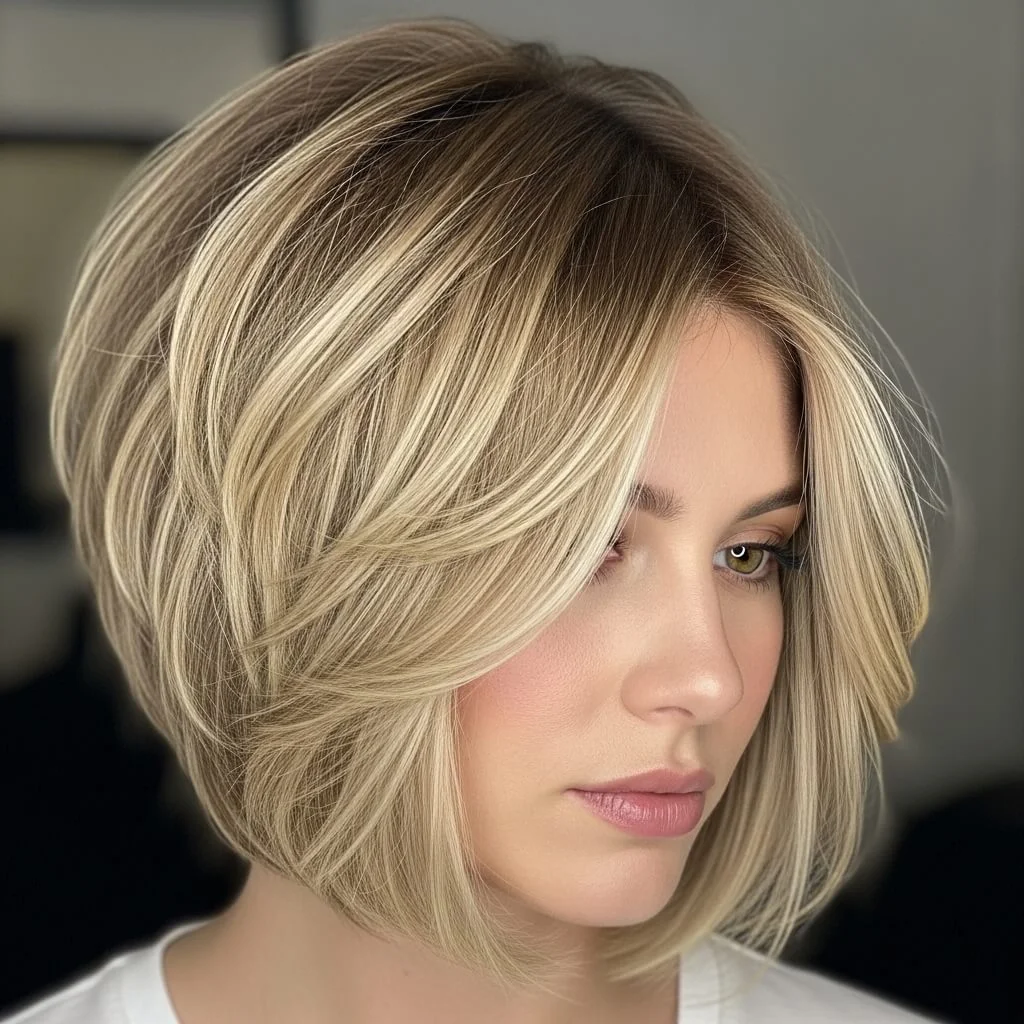 25. Textured Choppy Bob with Highlights