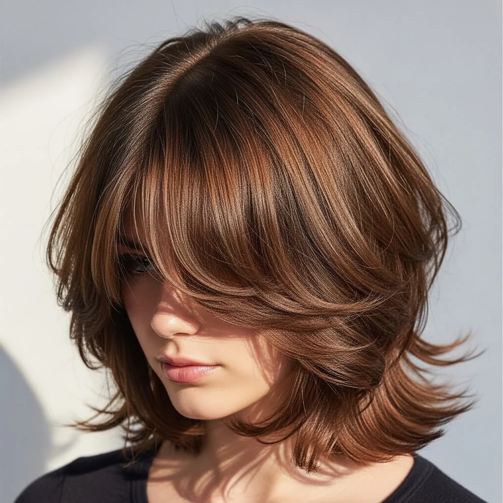 3. Wolf Cut Bob with Curtain Bangs