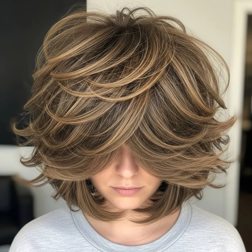 4. Crown-Heavy Wolf Cut Bob