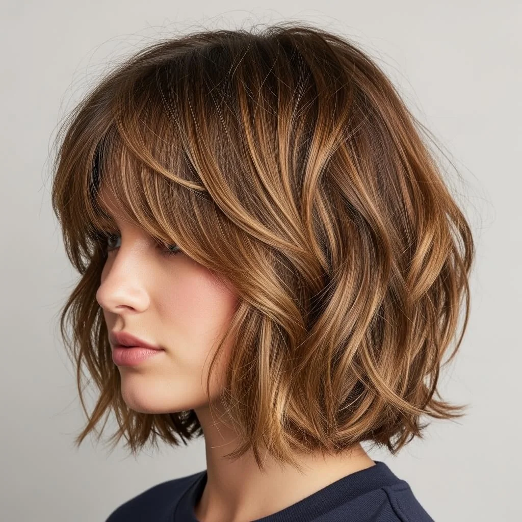 5. Chin-Length Choppy Shaggy Bob