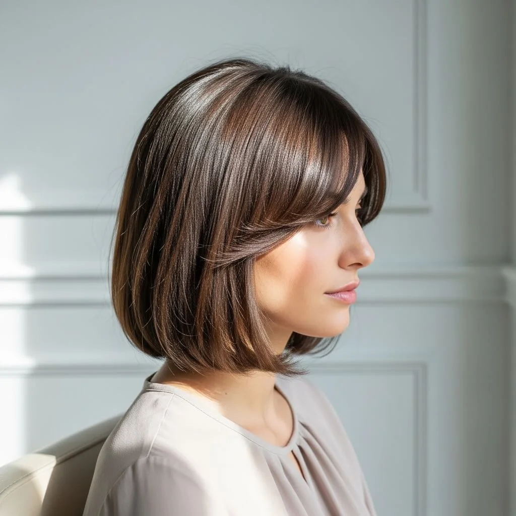 8. Side-Swept Fringe Bob