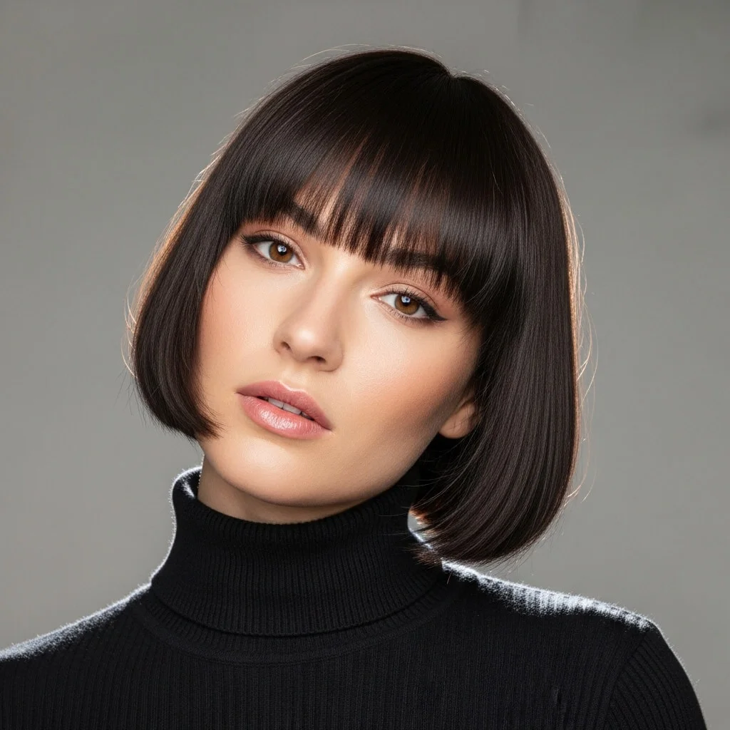Sleek Bob with Blunt Side Fringe