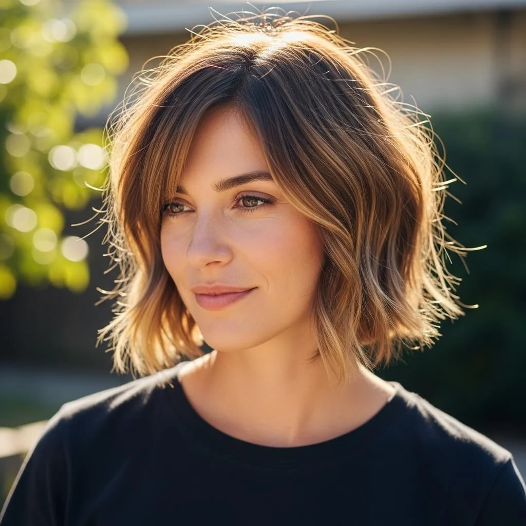 10. Textured Bob with Side Bangs