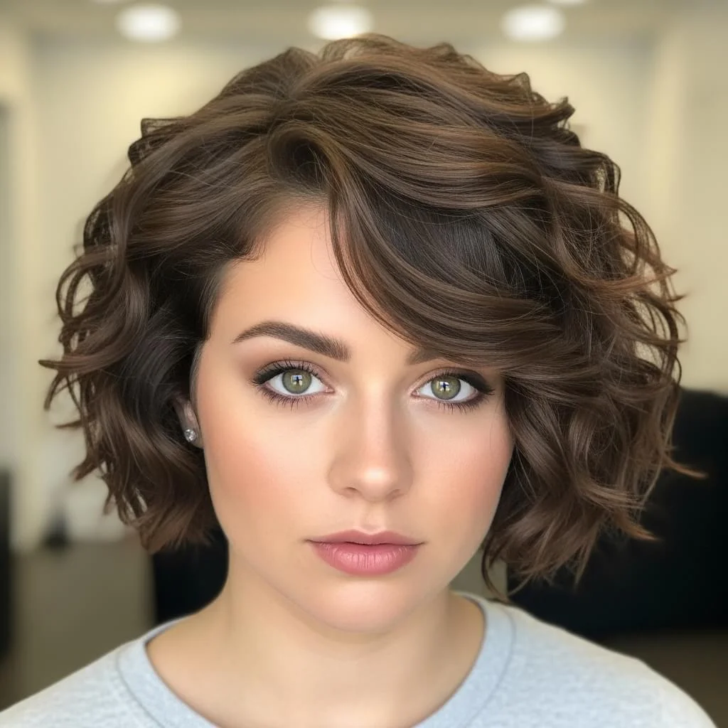 Curly Bob with Deep Side Part