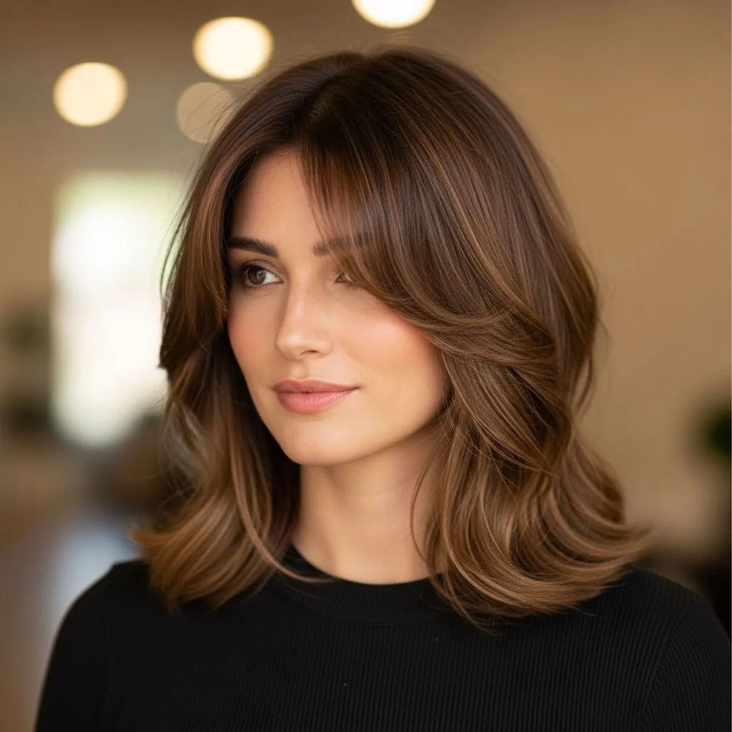 Layered Bob with Curtain Bangs and Waves