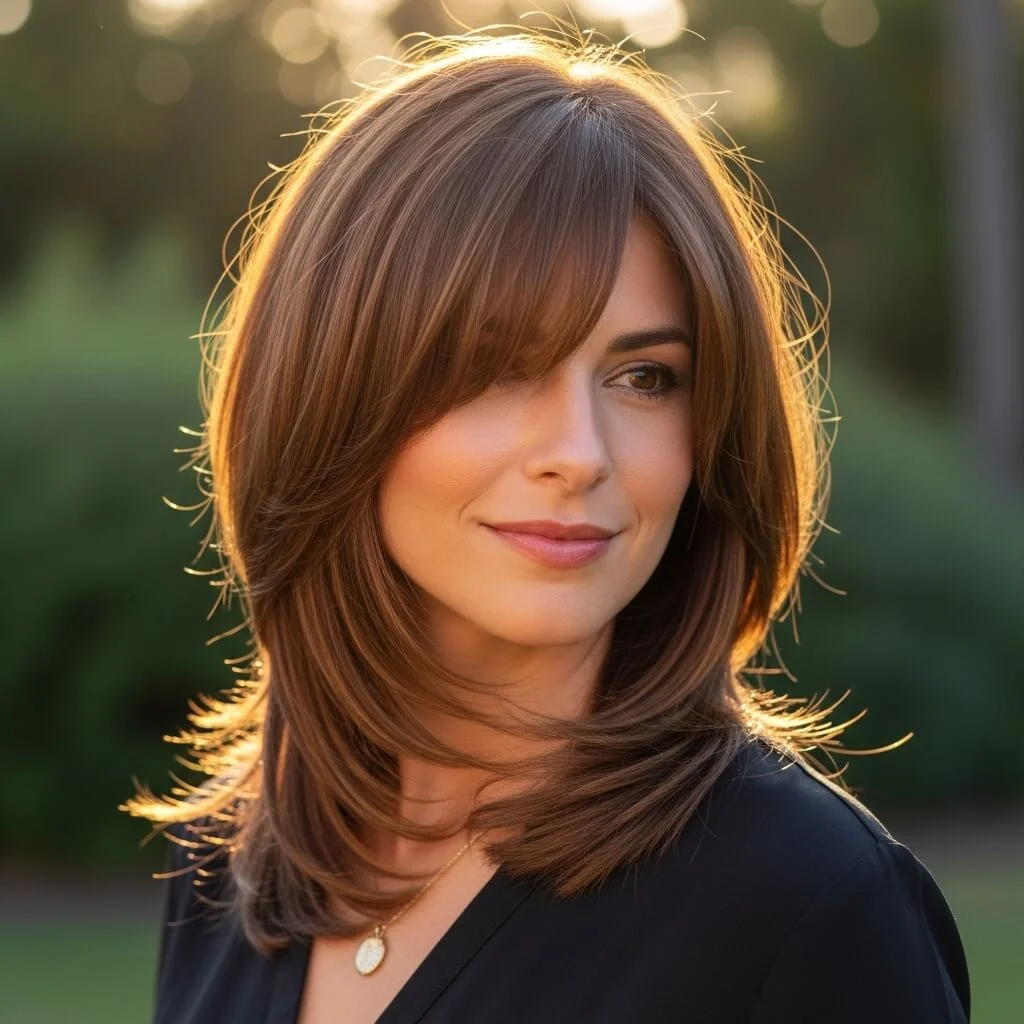 Layered Lob with Side-Swept Bangs