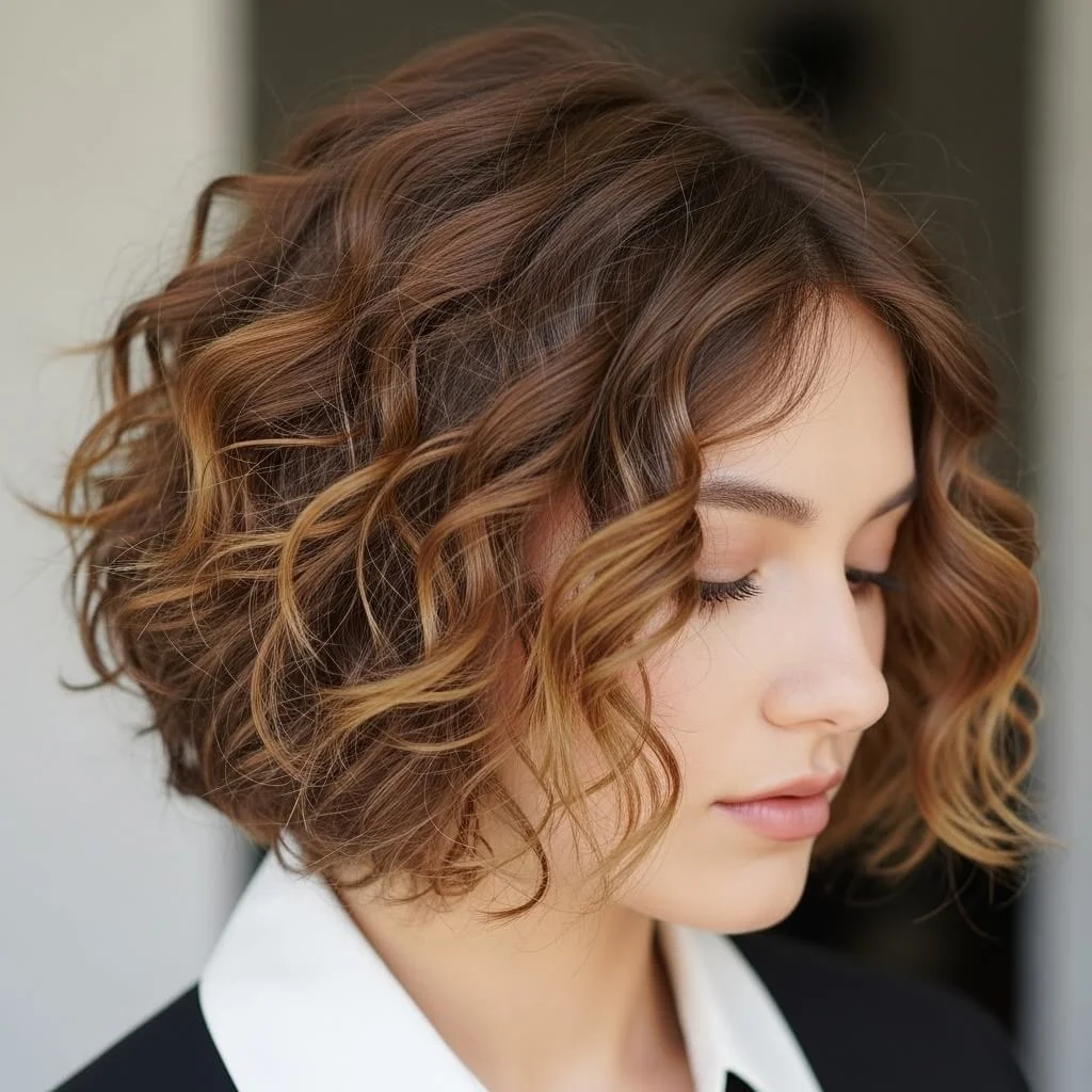 Curly Bob with Angled Shape