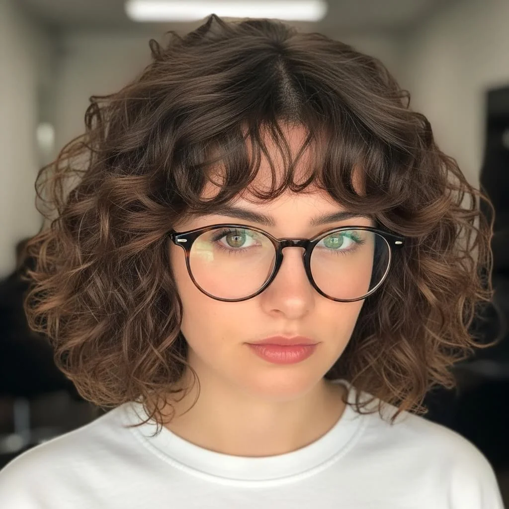 Curly Bob with Layered Fringe