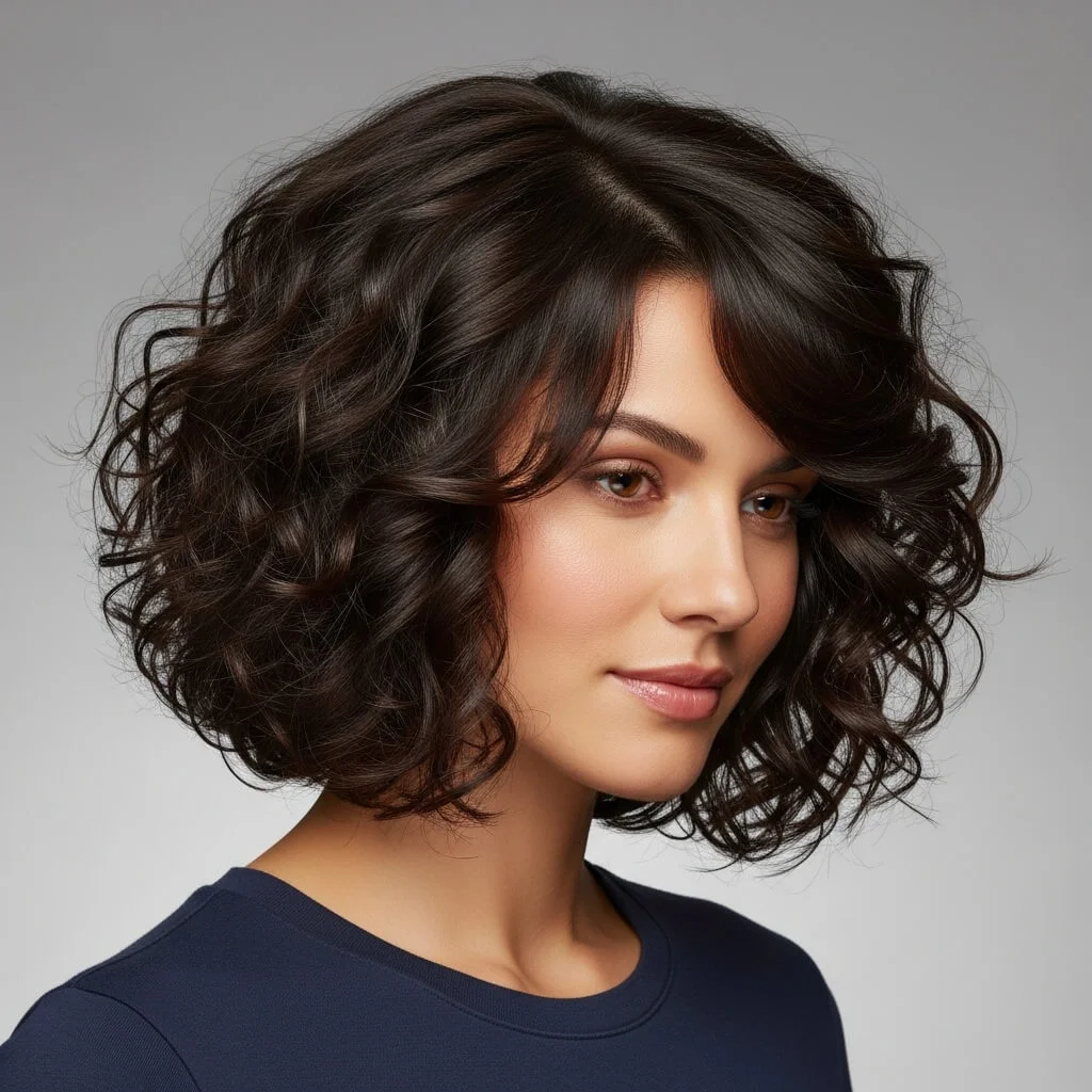 Curly Bob with Inverted Layers