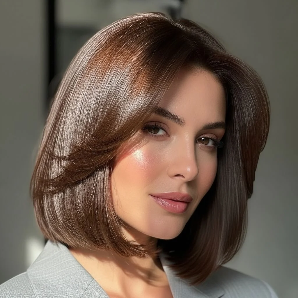 Sleek Bob with Side-Swept Layers