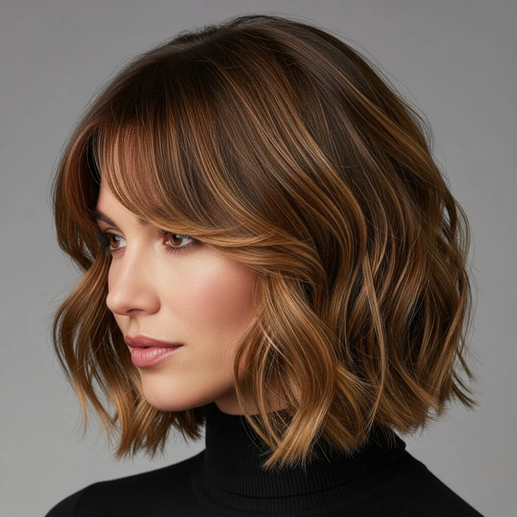 Wavy Bob with Side-Swept Bangs