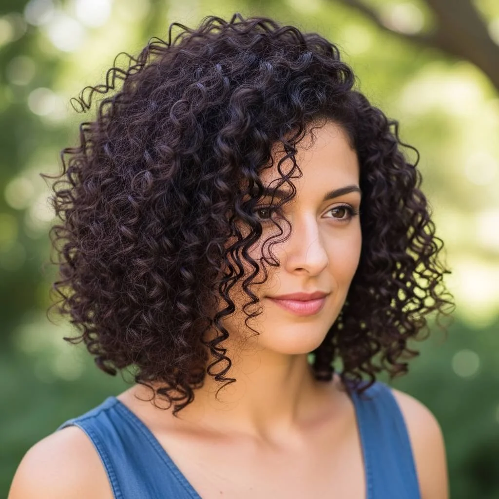 6. Curly Asymmetrical Bob