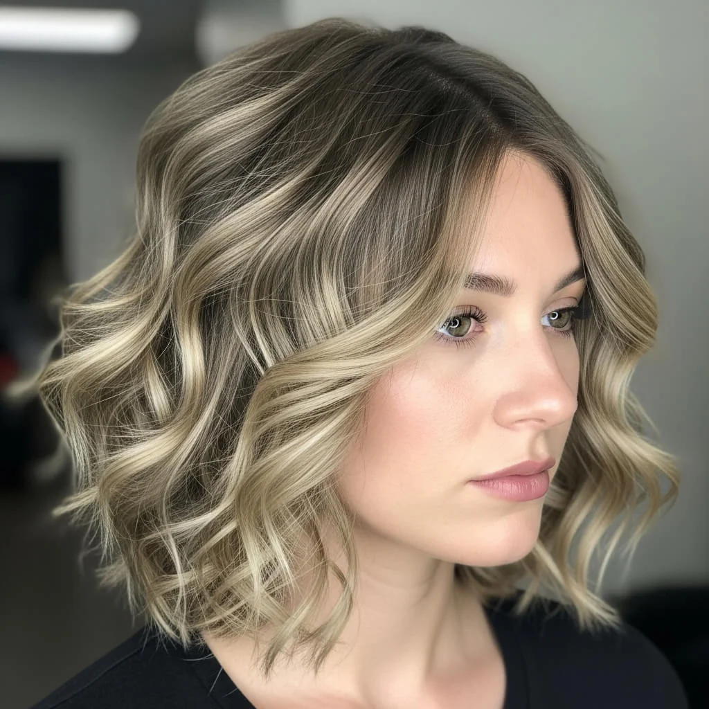 Curly Bob with Layers and Highlights