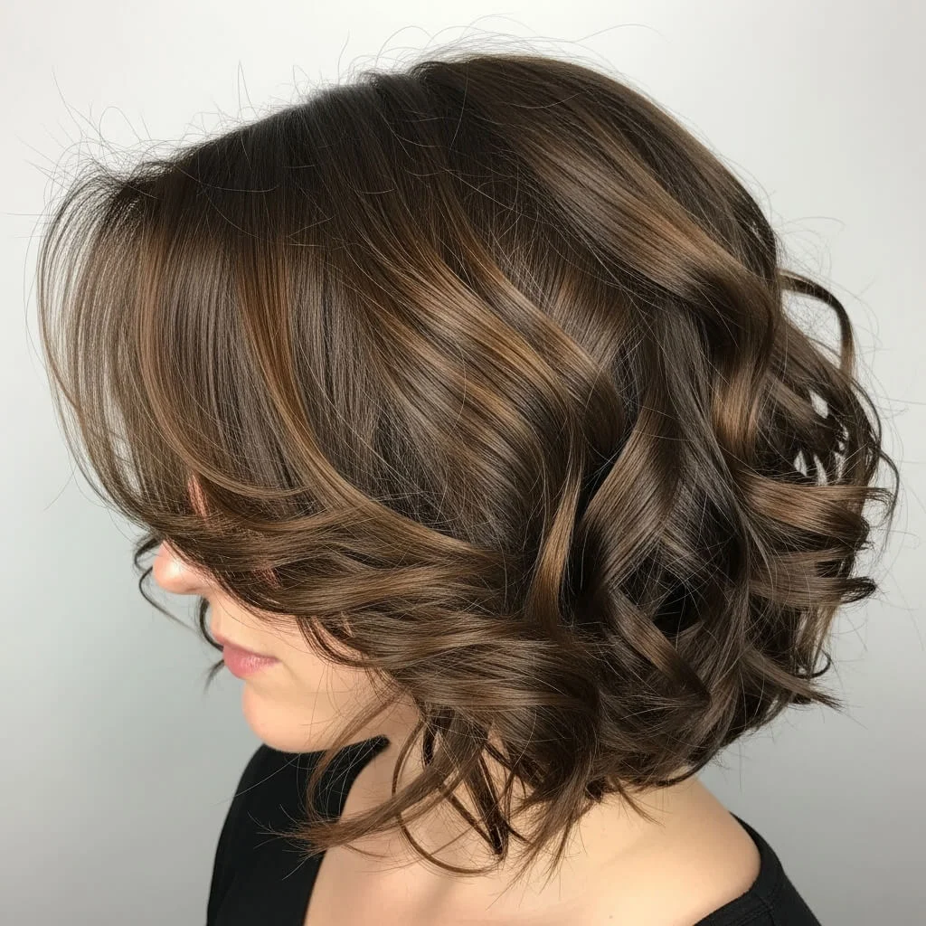 Curly Bob with Side-Swept Bangs
