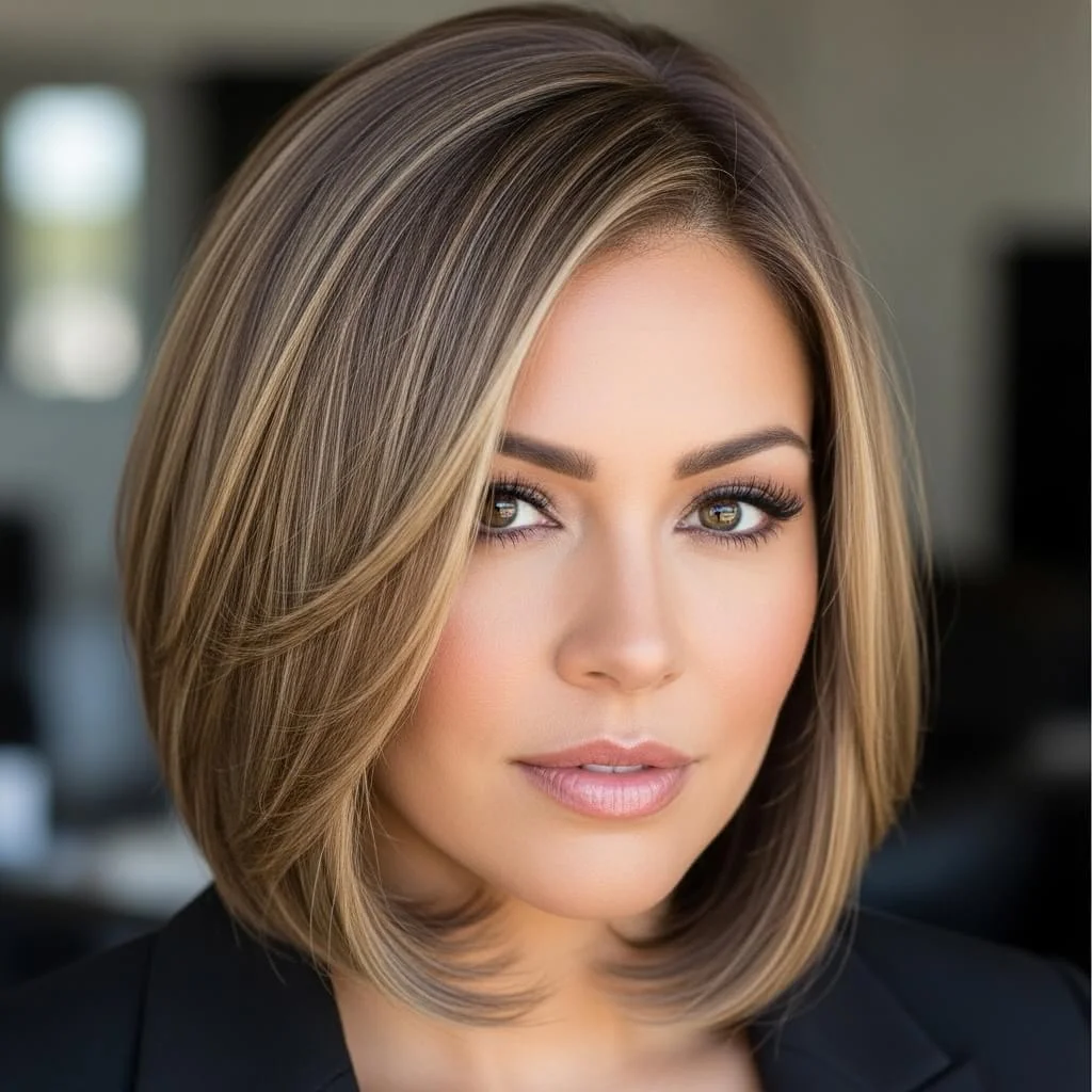 Angled Sleek Bob with Highlights